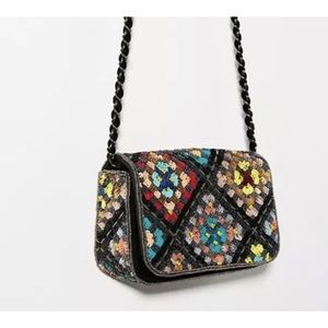 New Anthropologie Sequin Black Multi Color Clutch Purse